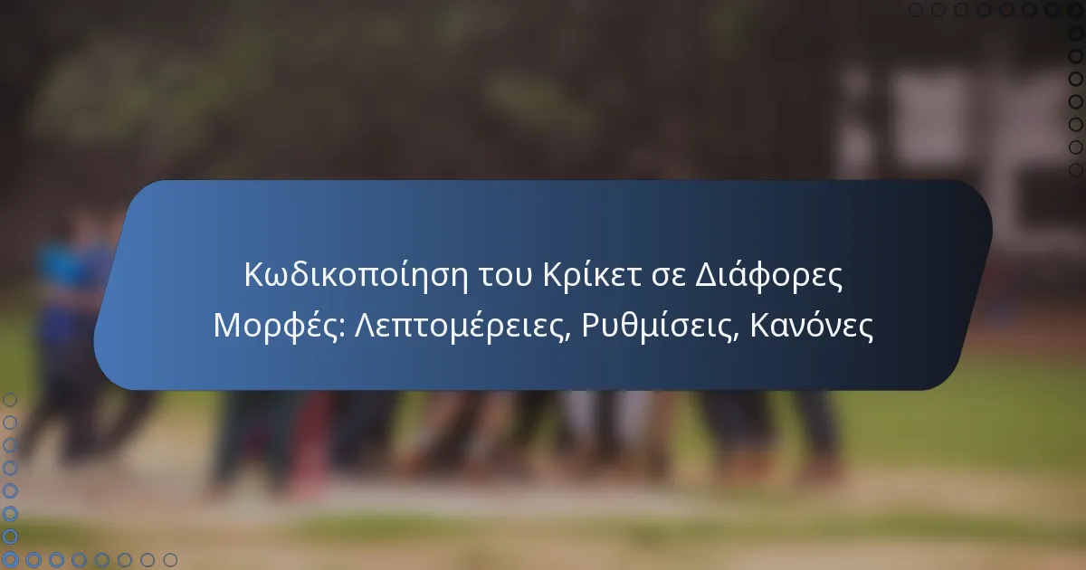 Κωδικοποίηση του Κρίκετ σε Διάφορες Μορφές: Λεπτομέρειες, Ρυθμίσεις, Κανόνες